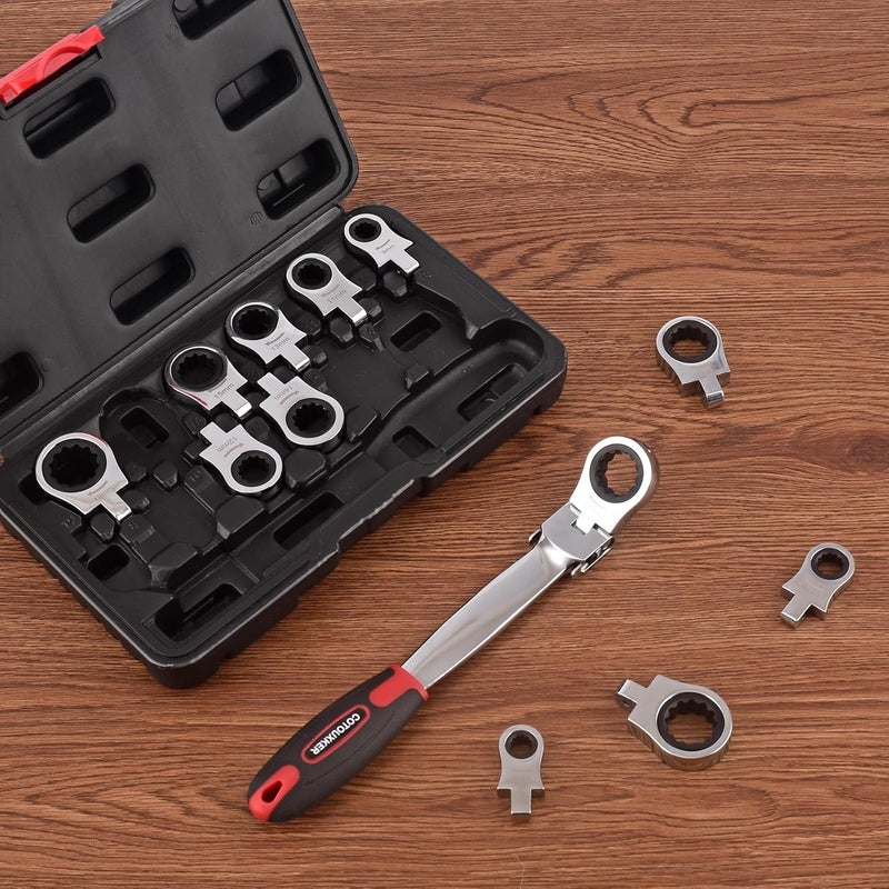 COTOUXKER Flex Head Ratcheting Wrench Set, 8-19mm Ratchet Wrench Set with Interchangeable Heads for Mechanic Repair - Image 2